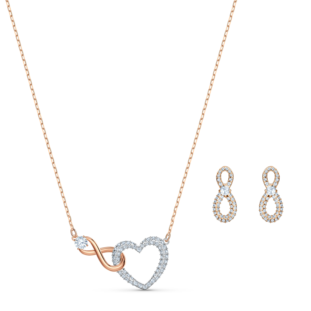 Swarovski Infinity Necklace and Earring Set Heart Infinity Crystal Rose Gold